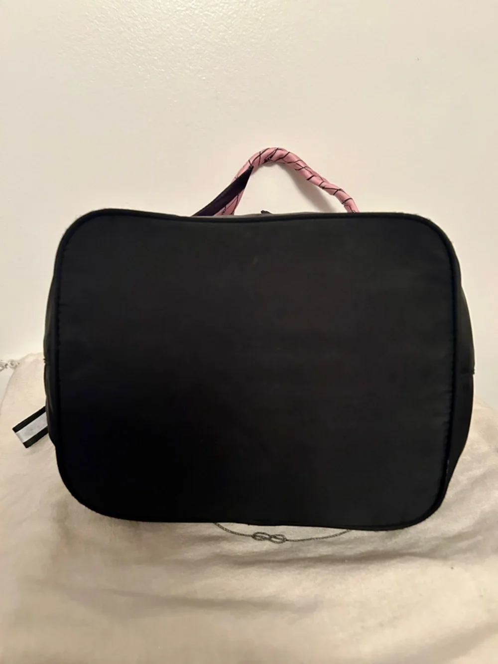 Prada Black Nylon Tote with Pink Scarf-Detail Handles - Picture 8 of 12